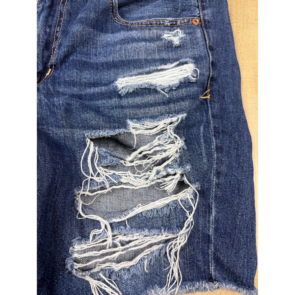 American Eagle Distressed Denim Midi Shorts Womens 10 size 10 Medium Wash Ripped - Picture 2 of 8